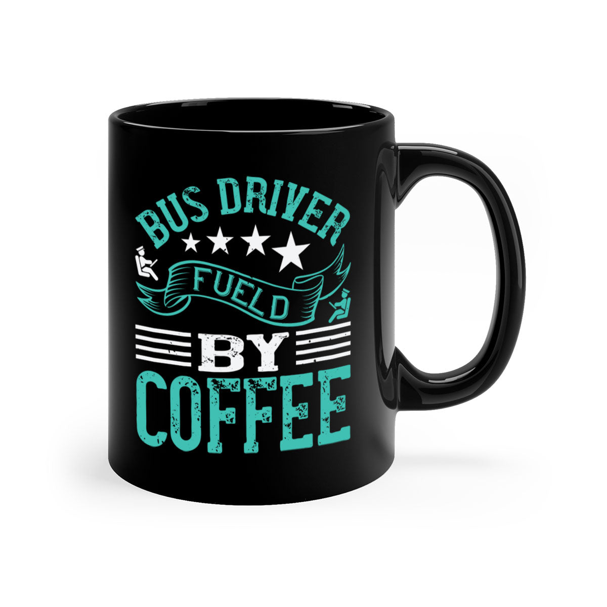 Bus Driver Fueled by Coffee Mug with colorful handle and glossy finish, available in multiple sizes.