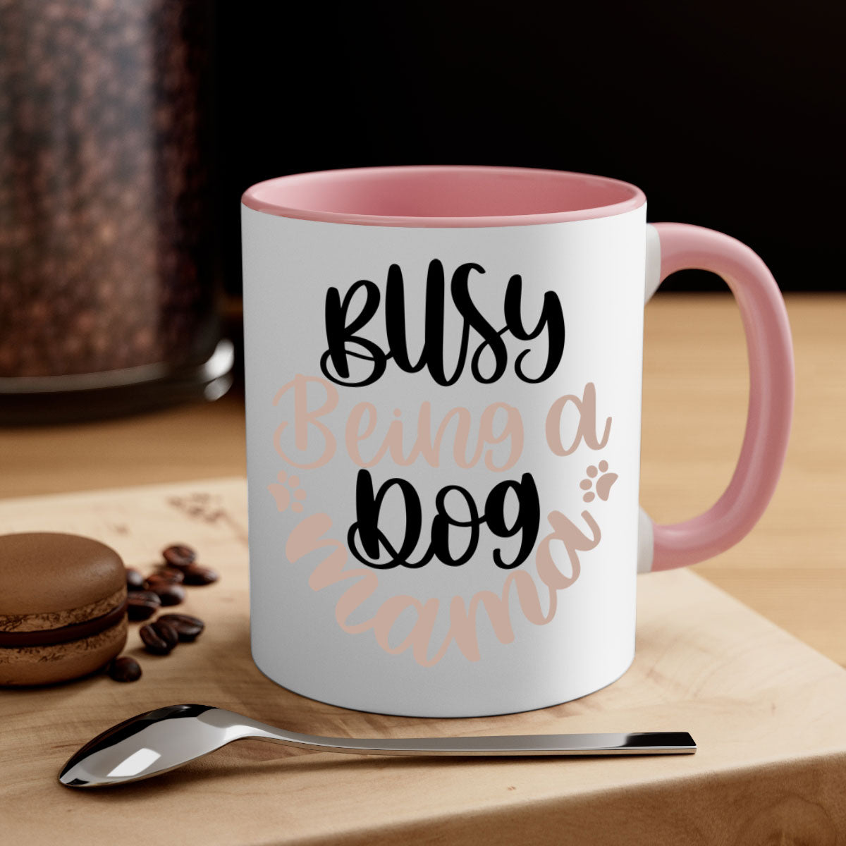 Busy Being A Dog Style 32# Mug with a glossy finish, featuring a colored handle and interior, available in multiple colors.