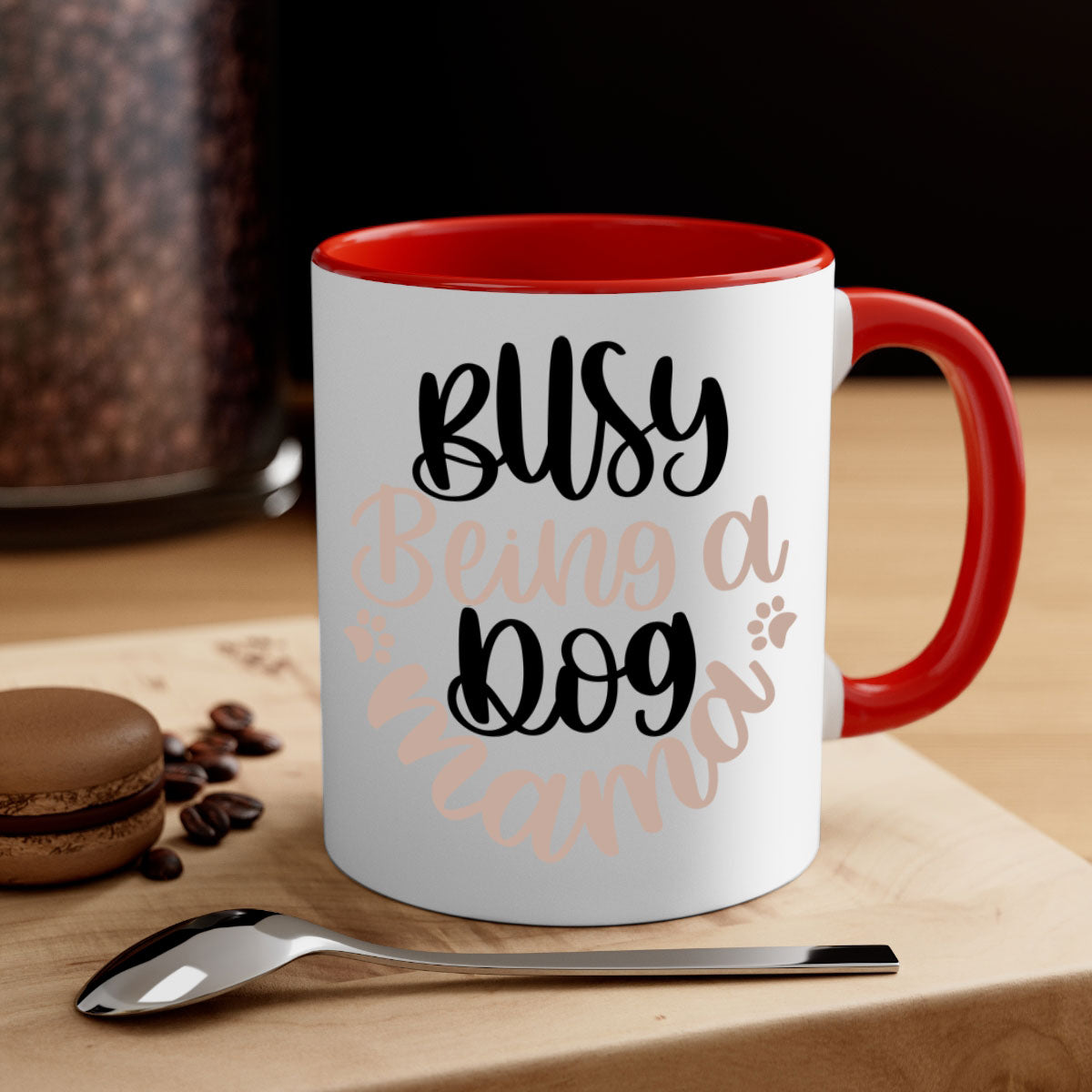 Busy Being A Dog Style 32# Mug with a glossy finish, featuring a colored handle and interior, available in multiple colors.