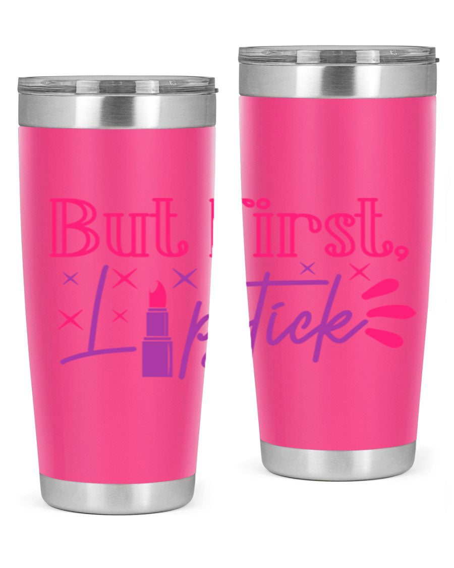 But First Lipstick Style 244# tumbler in stainless steel with a stylish design, perfect for hot and cold beverages.