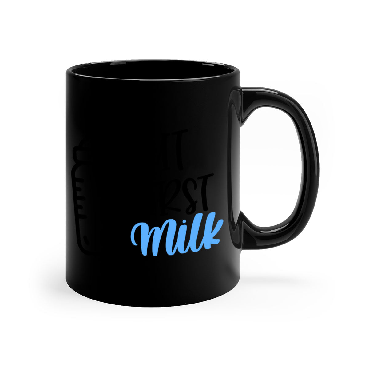 But First Milk Style 105# Mug with colorful handle and glossy finish, available in multiple colors and sizes.