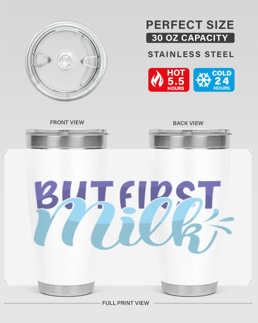But First Milk Style 275# baby tumbler in stainless steel with a stylish design, perfect for keeping drinks hot or cold.
