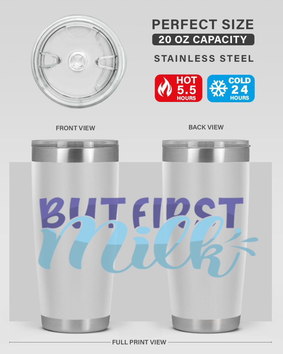 But First Milk Style 275# baby tumbler in stainless steel with a stylish design, perfect for keeping drinks hot or cold.