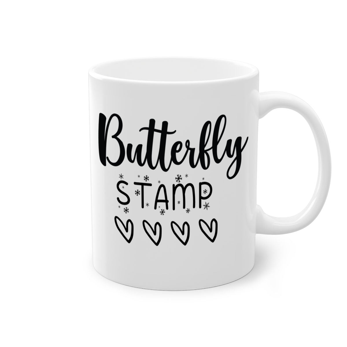 Butterfly stamp style 84# Christmas mug with colorful handle and glossy finish, available in multiple colors.