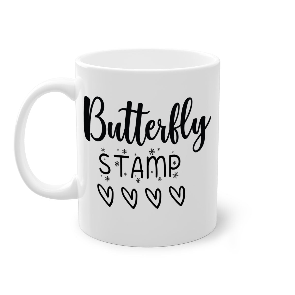 Butterfly stamp style 84# Christmas mug with colorful handle and glossy finish, available in multiple colors.