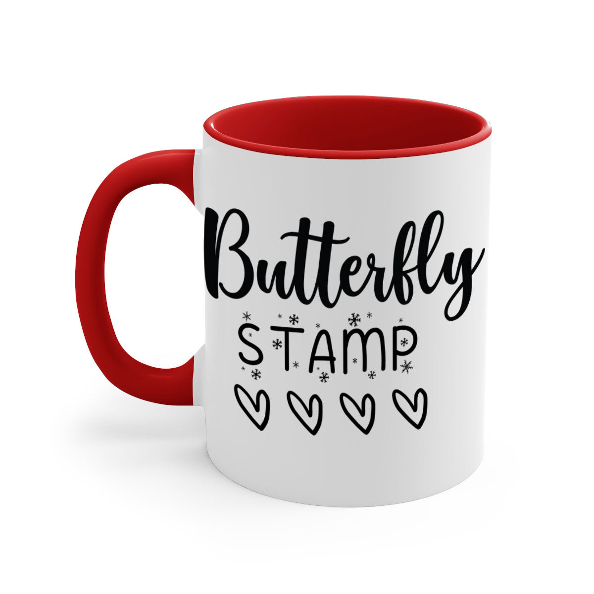 Butterfly stamp style 84# Christmas mug with colorful handle and glossy finish, available in multiple colors.