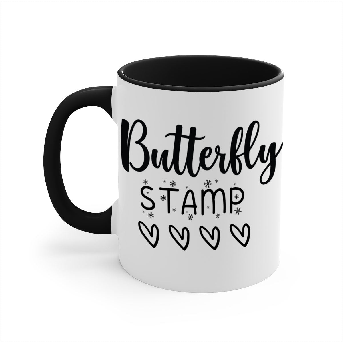 Butterfly stamp style 84# Christmas mug with colorful handle and glossy finish, available in multiple colors.