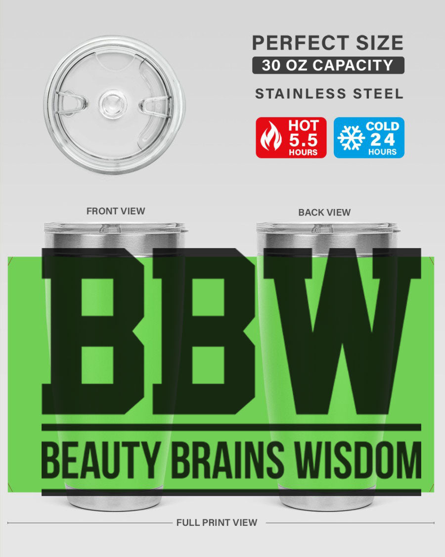 A stylish bbw beauty brains wisdom 263# Cotton Tank featuring bold black words and phrases, perfect for casual wear.