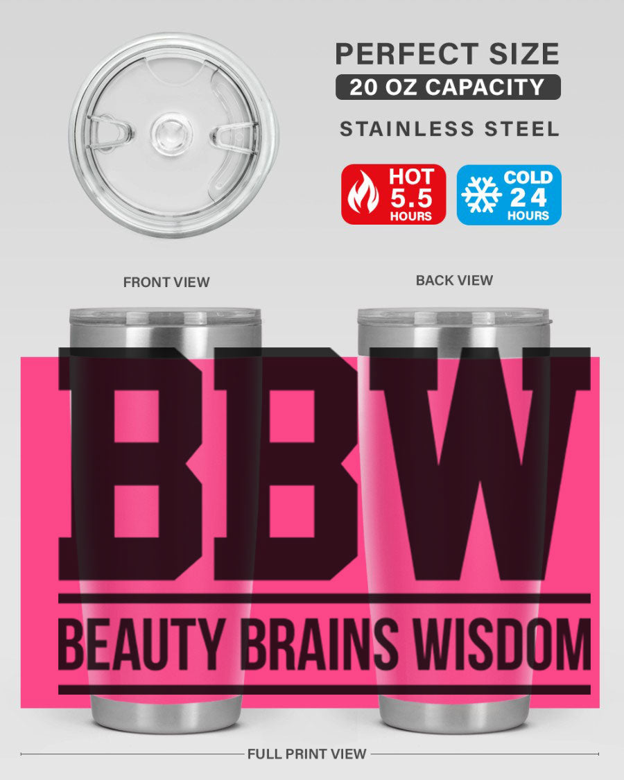 A stylish bbw beauty brains wisdom 263# Cotton Tank featuring bold black words and phrases, perfect for casual wear.