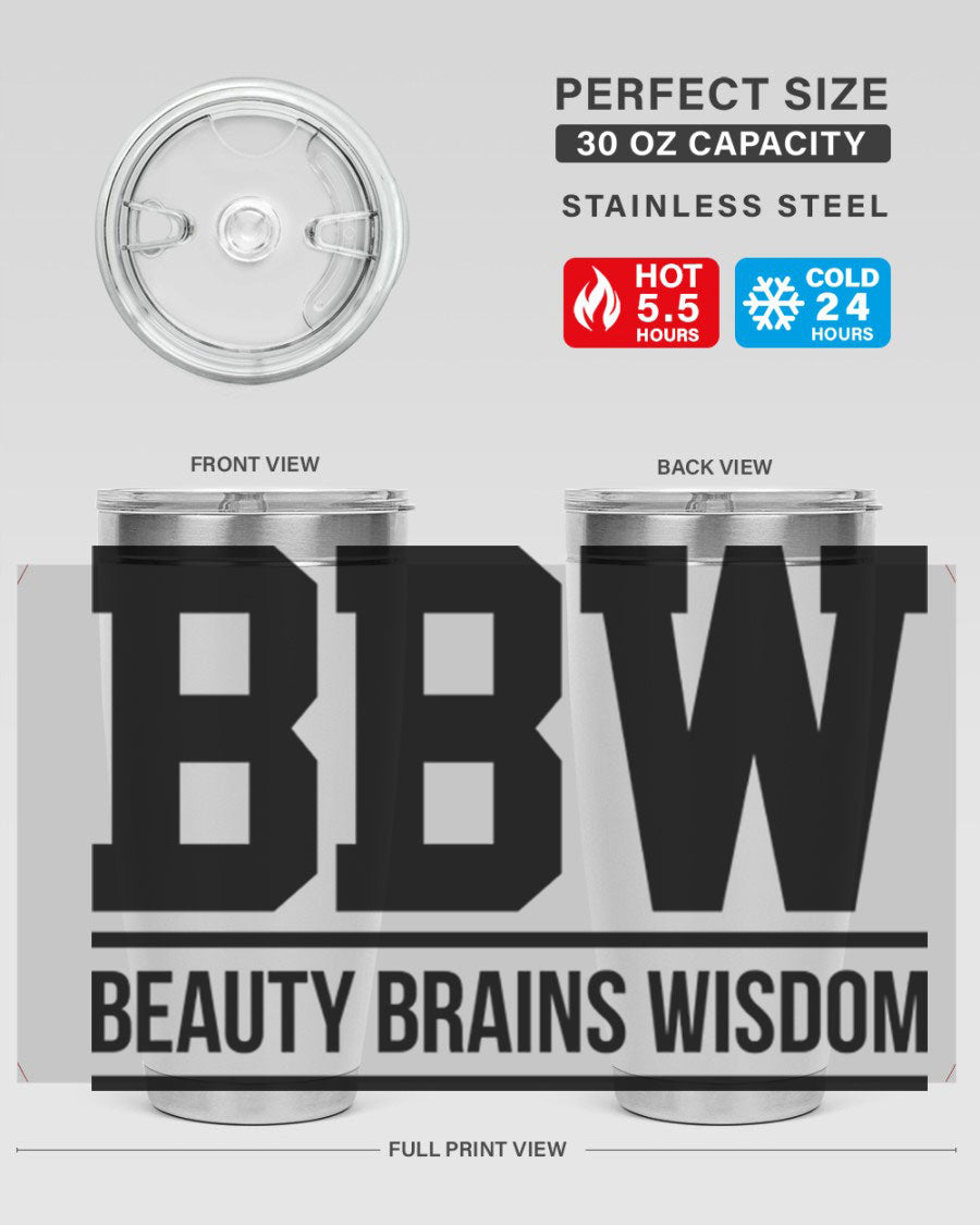 A stylish bbw beauty brains wisdom 263# Cotton Tank featuring bold black words and phrases, perfect for casual wear.