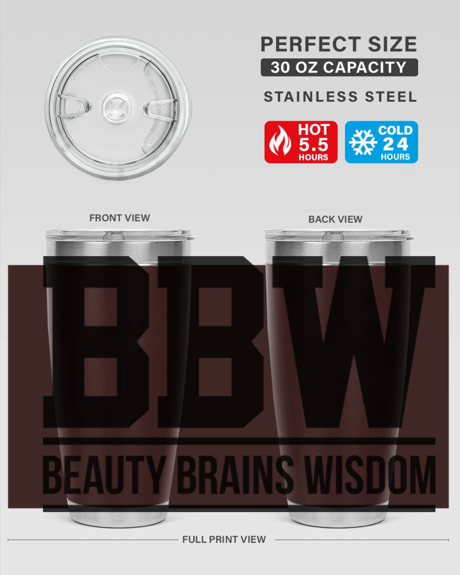 A stylish bbw beauty brains wisdom 263# Cotton Tank featuring bold black words and phrases, perfect for casual wear.