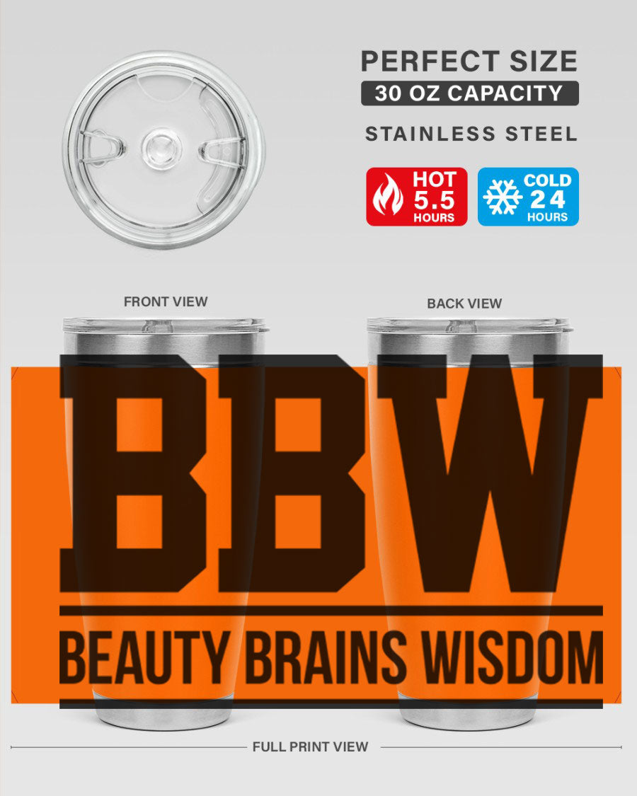 A stylish bbw beauty brains wisdom 263# Cotton Tank featuring bold black words and phrases, perfect for casual wear.