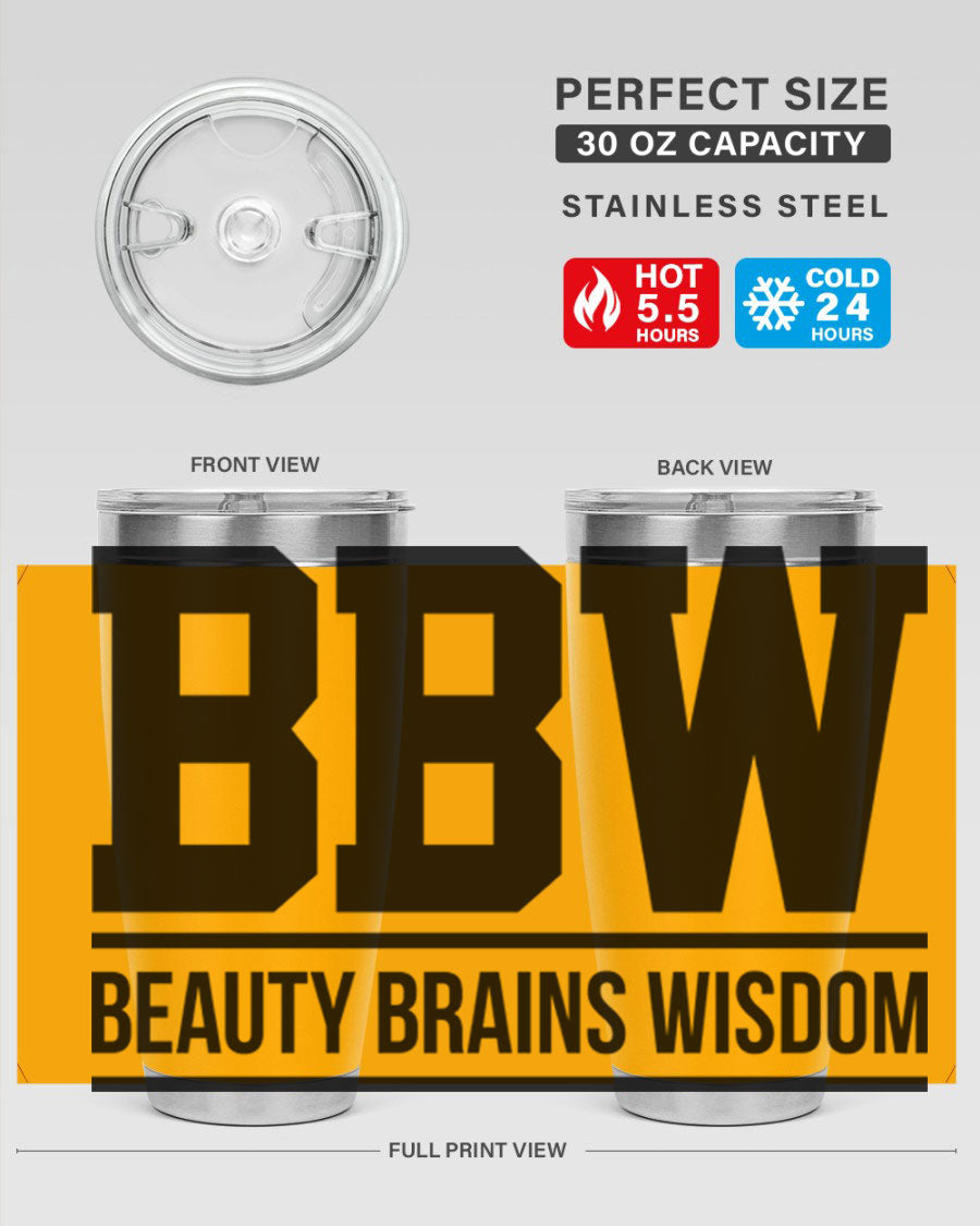 A stylish bbw beauty brains wisdom 263# Cotton Tank featuring bold black words and phrases, perfect for casual wear.