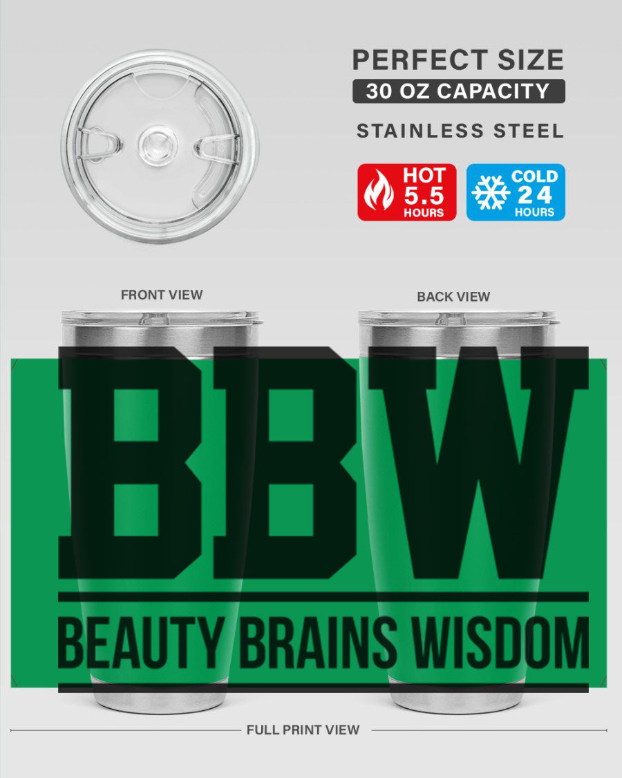 A stylish bbw beauty brains wisdom 263# Cotton Tank featuring bold black words and phrases, perfect for casual wear.