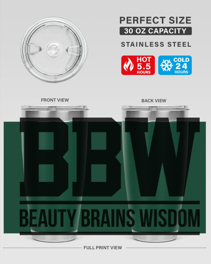 A stylish bbw beauty brains wisdom 263# Cotton Tank featuring bold black words and phrases, perfect for casual wear.