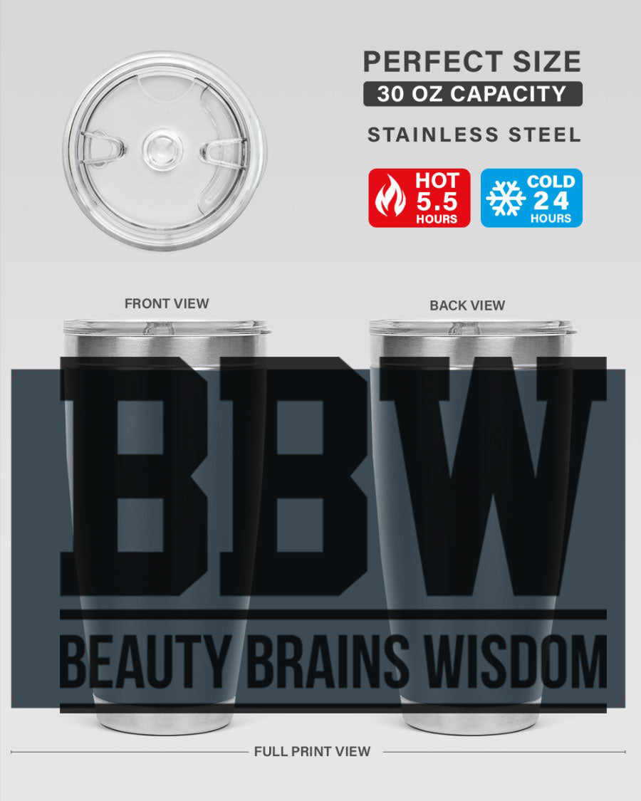 A stylish bbw beauty brains wisdom 263# Cotton Tank featuring bold black words and phrases, perfect for casual wear.