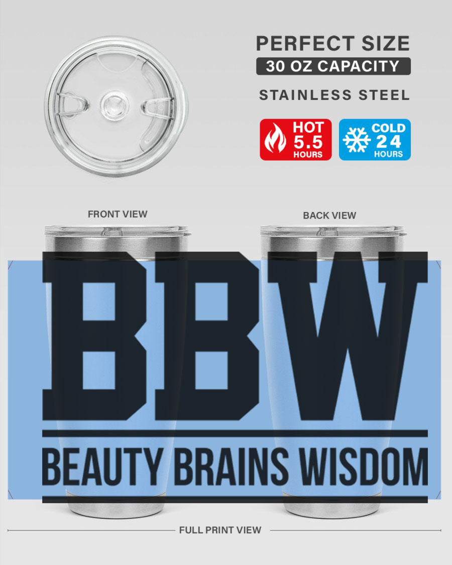 A stylish bbw beauty brains wisdom 263# Cotton Tank featuring bold black words and phrases, perfect for casual wear.