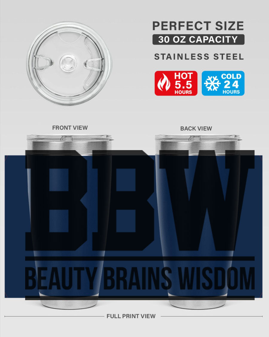 A stylish bbw beauty brains wisdom 263# Cotton Tank featuring bold black words and phrases, perfect for casual wear.