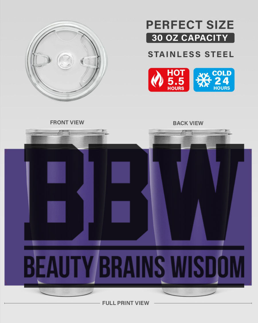 A stylish bbw beauty brains wisdom 263# Cotton Tank featuring bold black words and phrases, perfect for casual wear.