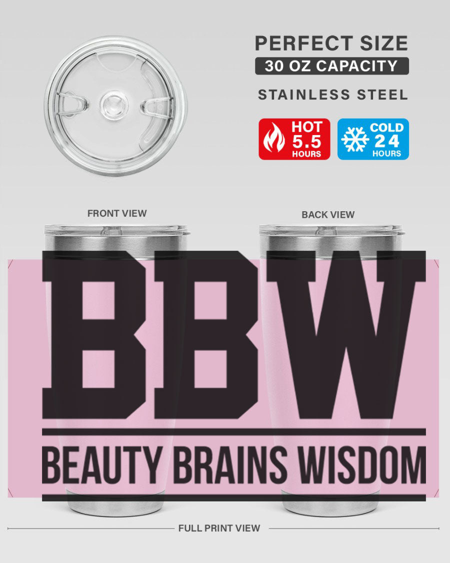 A stylish bbw beauty brains wisdom 263# Cotton Tank featuring bold black words and phrases, perfect for casual wear.