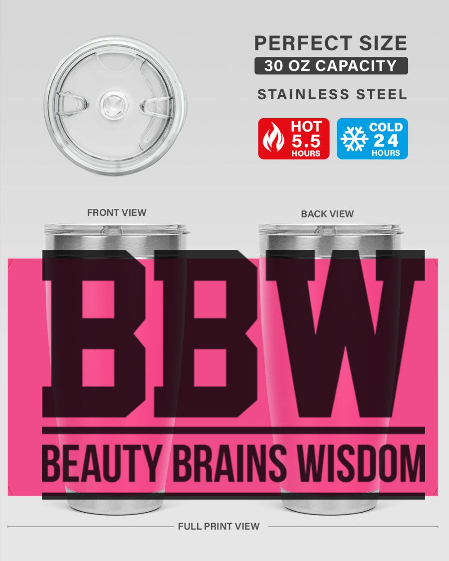 A stylish bbw beauty brains wisdom 263# Cotton Tank featuring bold black words and phrases, perfect for casual wear.