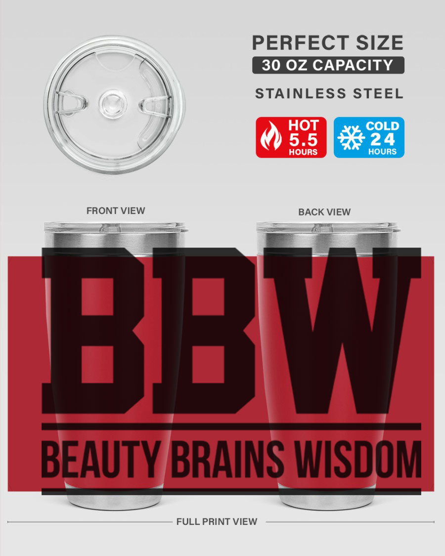 A stylish bbw beauty brains wisdom 263# Cotton Tank featuring bold black words and phrases, perfect for casual wear.