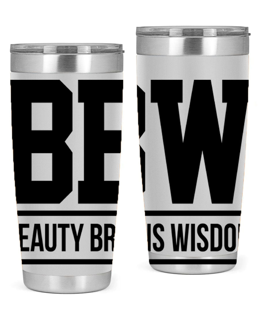 A stylish bbw beauty brains wisdom 263# Cotton Tank featuring bold black words and phrases, perfect for casual wear.