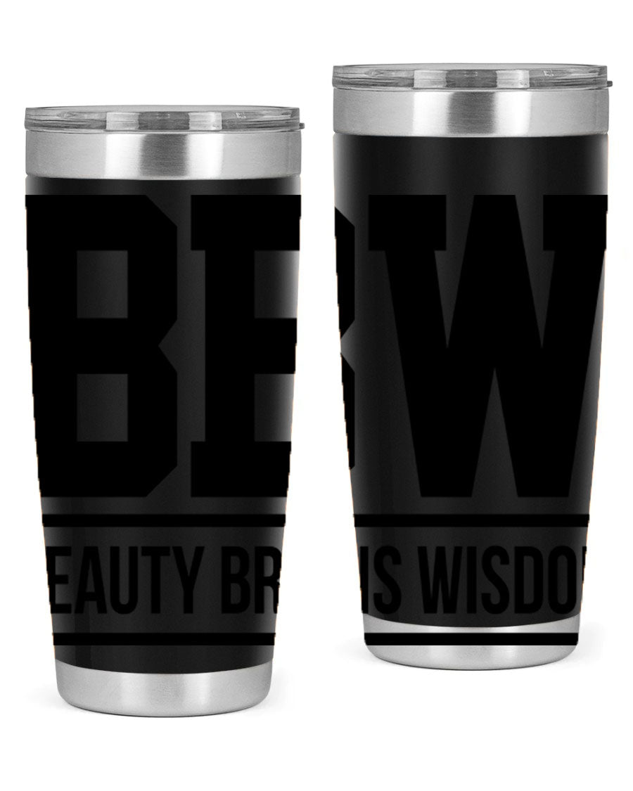 A stylish bbw beauty brains wisdom 263# Cotton Tank featuring bold black words and phrases, perfect for casual wear.