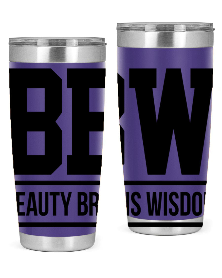 A stylish bbw beauty brains wisdom 263# Cotton Tank featuring bold black words and phrases, perfect for casual wear.