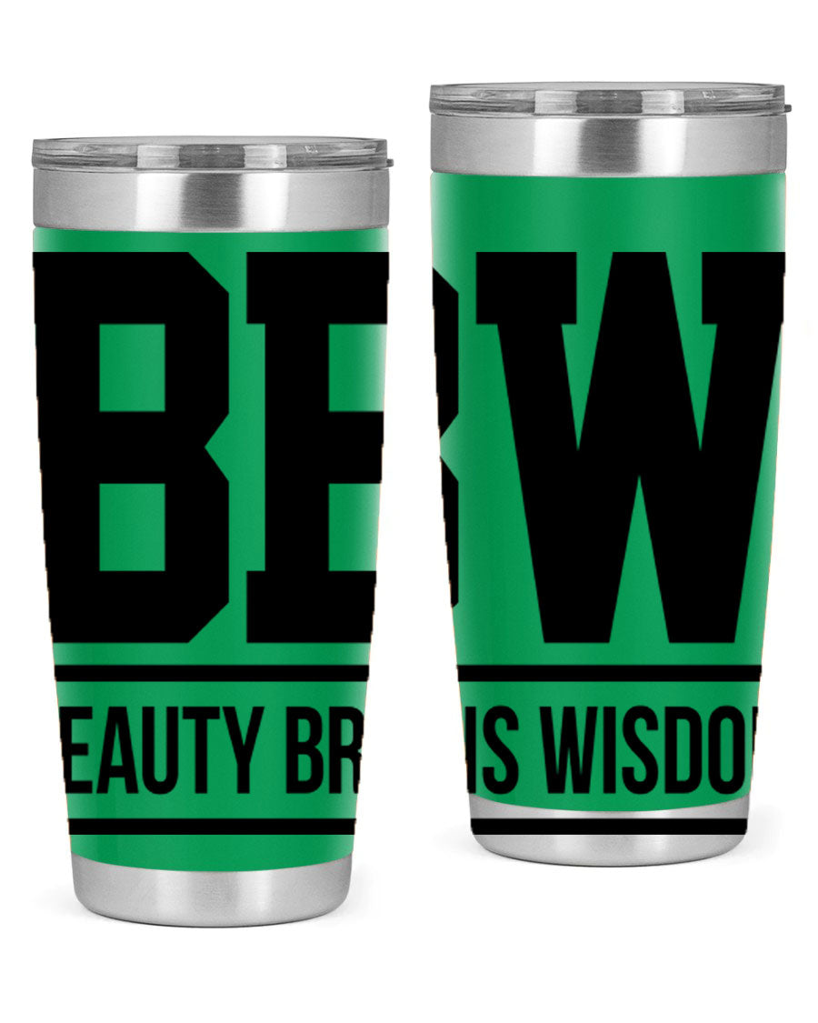 A stylish bbw beauty brains wisdom 263# Cotton Tank featuring bold black words and phrases, perfect for casual wear.