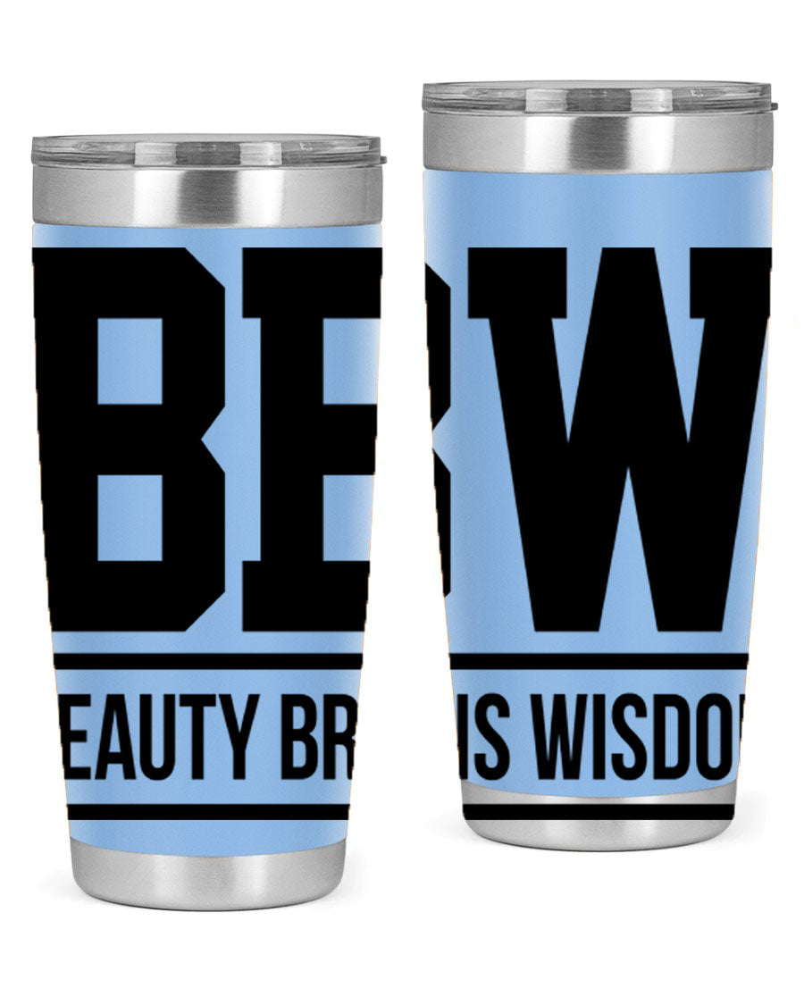 A stylish bbw beauty brains wisdom 263# Cotton Tank featuring bold black words and phrases, perfect for casual wear.