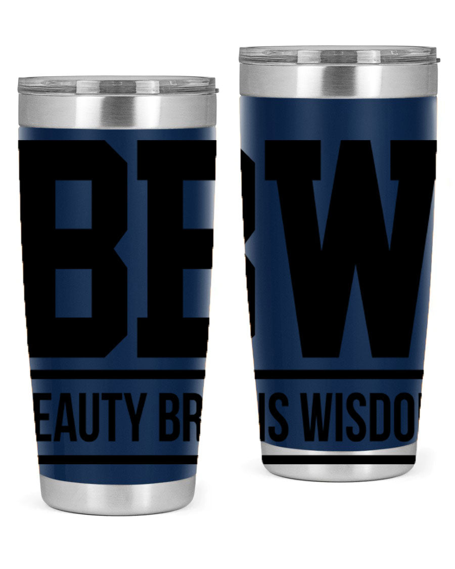 A stylish bbw beauty brains wisdom 263# Cotton Tank featuring bold black words and phrases, perfect for casual wear.