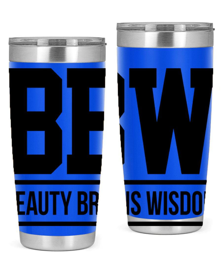 A stylish bbw beauty brains wisdom 263# Cotton Tank featuring bold black words and phrases, perfect for casual wear.