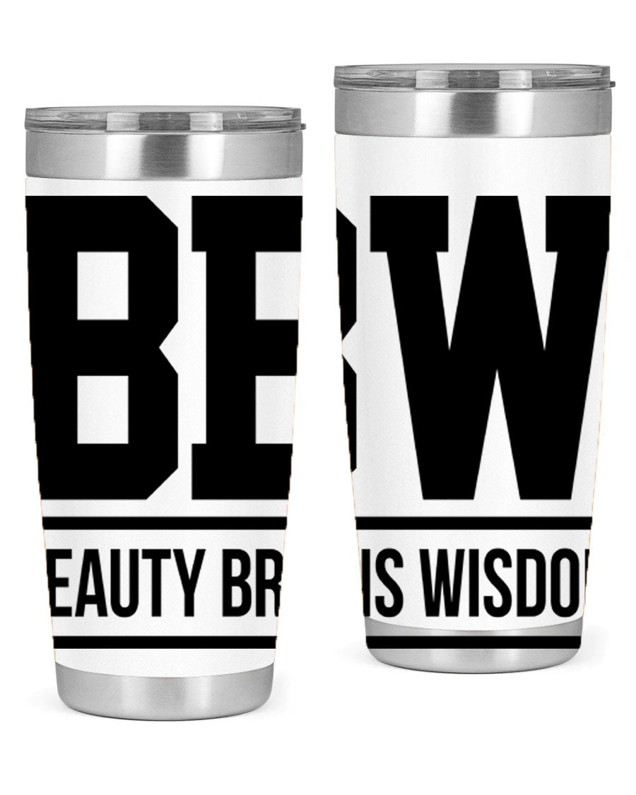 A stylish bbw beauty brains wisdom 263# Cotton Tank featuring bold black words and phrases, perfect for casual wear.