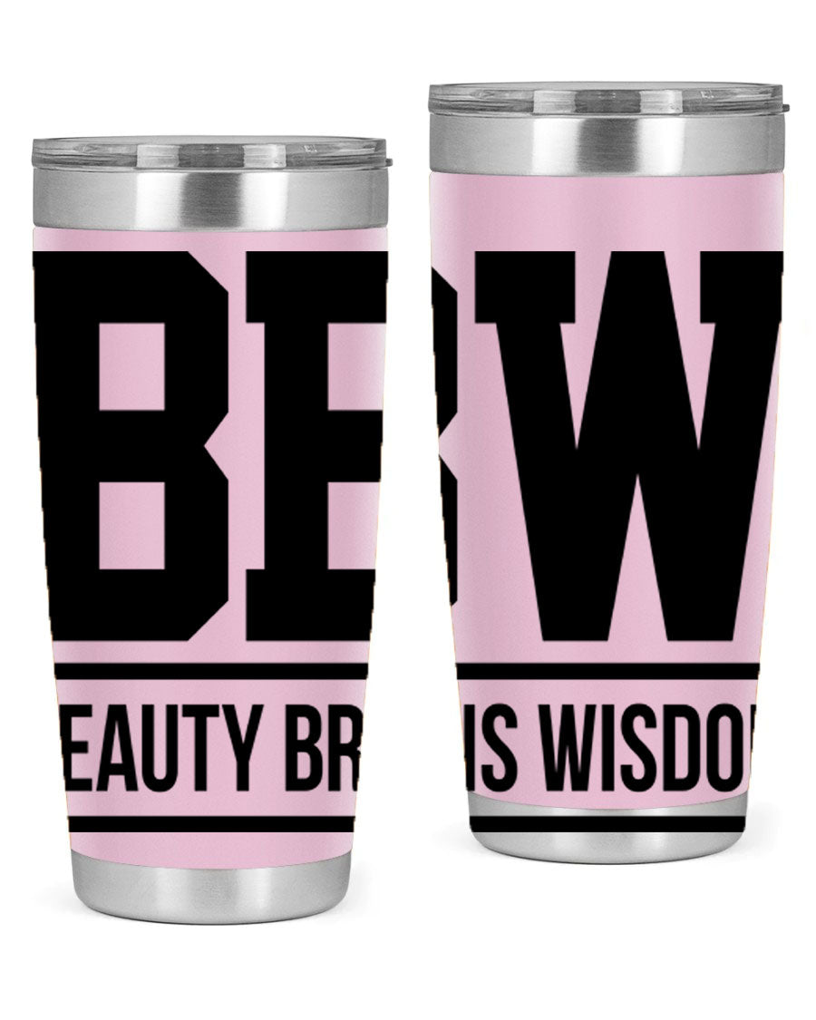 A stylish bbw beauty brains wisdom 263# Cotton Tank featuring bold black words and phrases, perfect for casual wear.