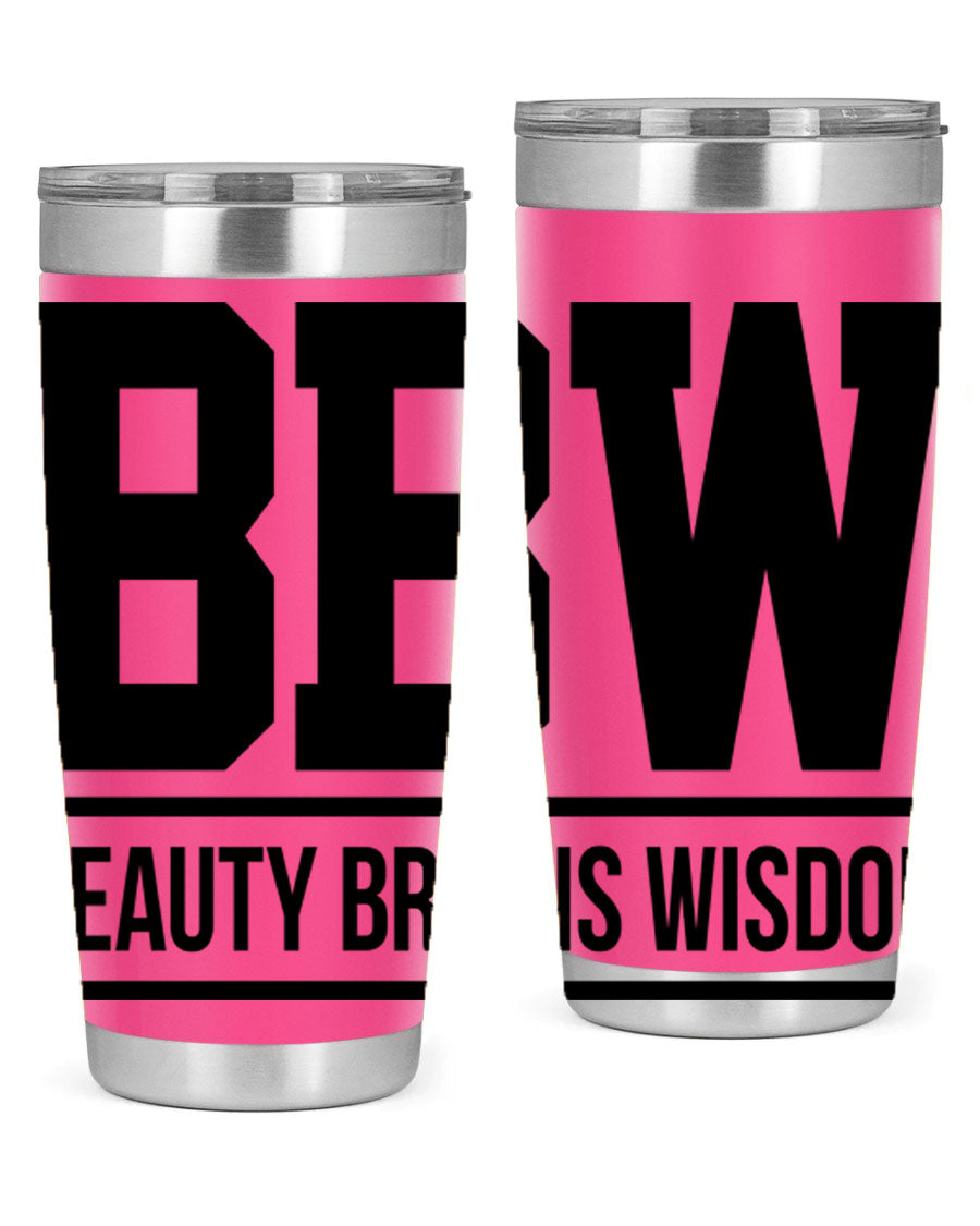 A stylish bbw beauty brains wisdom 263# Cotton Tank featuring bold black words and phrases, perfect for casual wear.