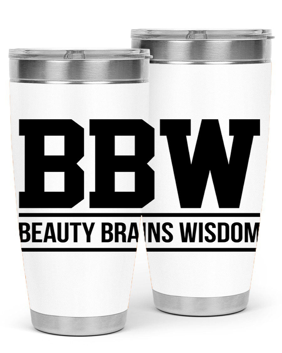 A stylish bbw beauty brains wisdom 263# Cotton Tank featuring bold black words and phrases, perfect for casual wear.