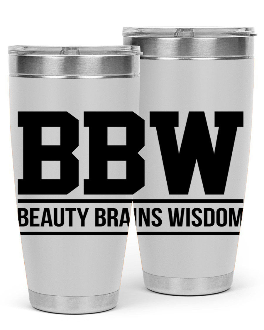 A stylish bbw beauty brains wisdom 263# Cotton Tank featuring bold black words and phrases, perfect for casual wear.