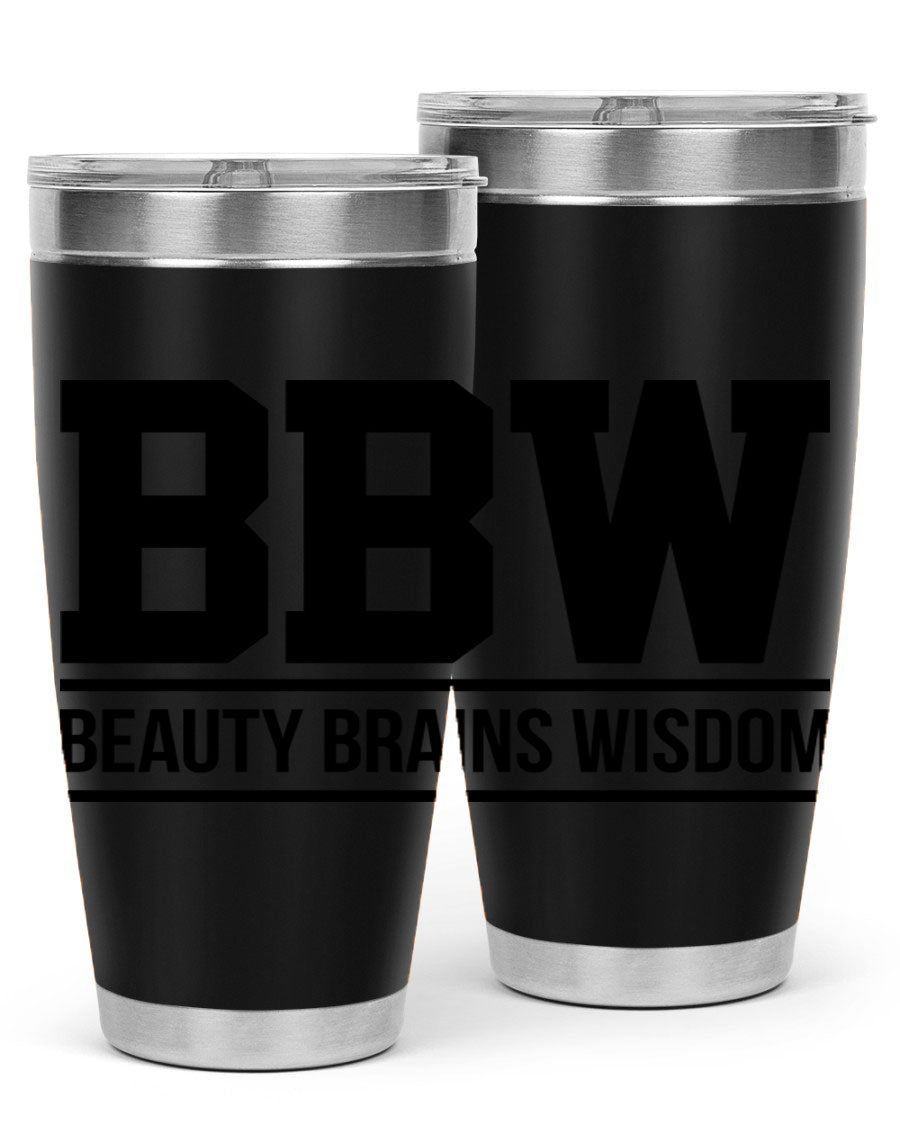 A stylish bbw beauty brains wisdom 263# Cotton Tank featuring bold black words and phrases, perfect for casual wear.