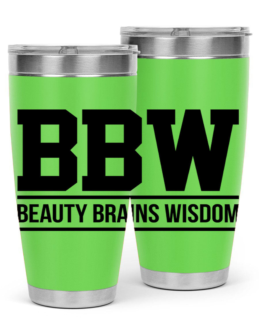 A stylish bbw beauty brains wisdom 263# Cotton Tank featuring bold black words and phrases, perfect for casual wear.