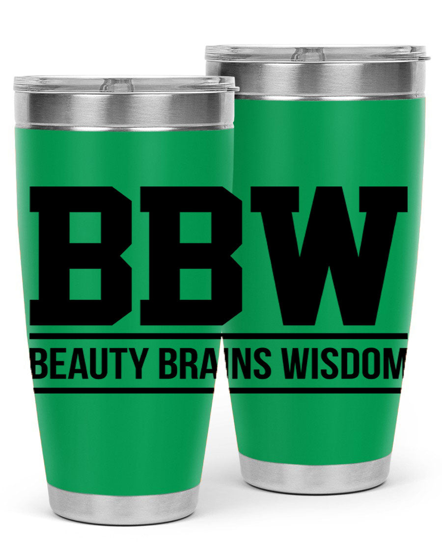 A stylish bbw beauty brains wisdom 263# Cotton Tank featuring bold black words and phrases, perfect for casual wear.
