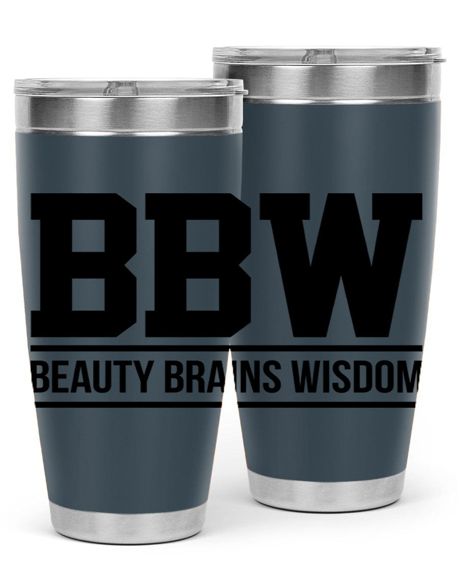A stylish bbw beauty brains wisdom 263# Cotton Tank featuring bold black words and phrases, perfect for casual wear.