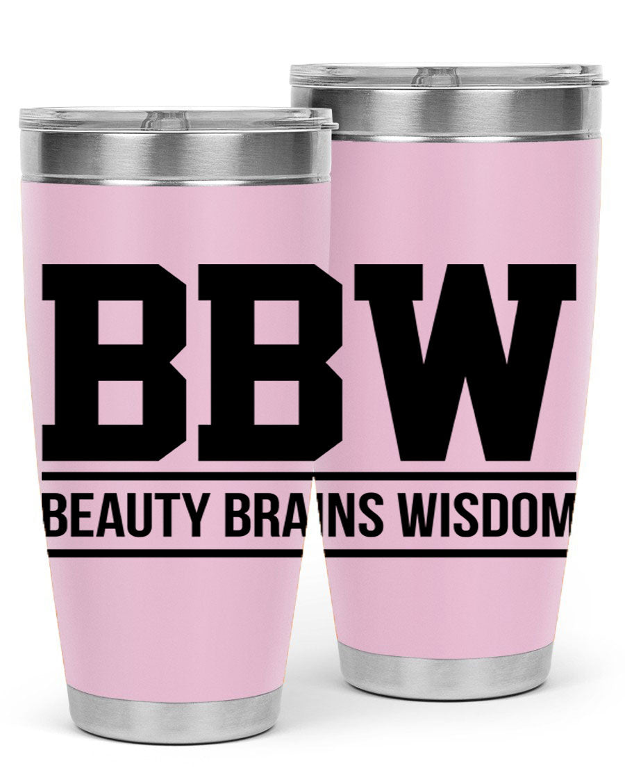 A stylish bbw beauty brains wisdom 263# Cotton Tank featuring bold black words and phrases, perfect for casual wear.
