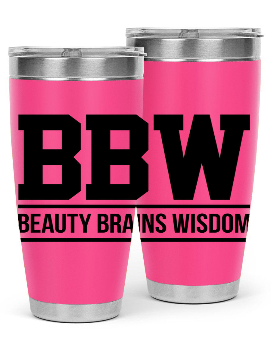A stylish bbw beauty brains wisdom 263# Cotton Tank featuring bold black words and phrases, perfect for casual wear.
