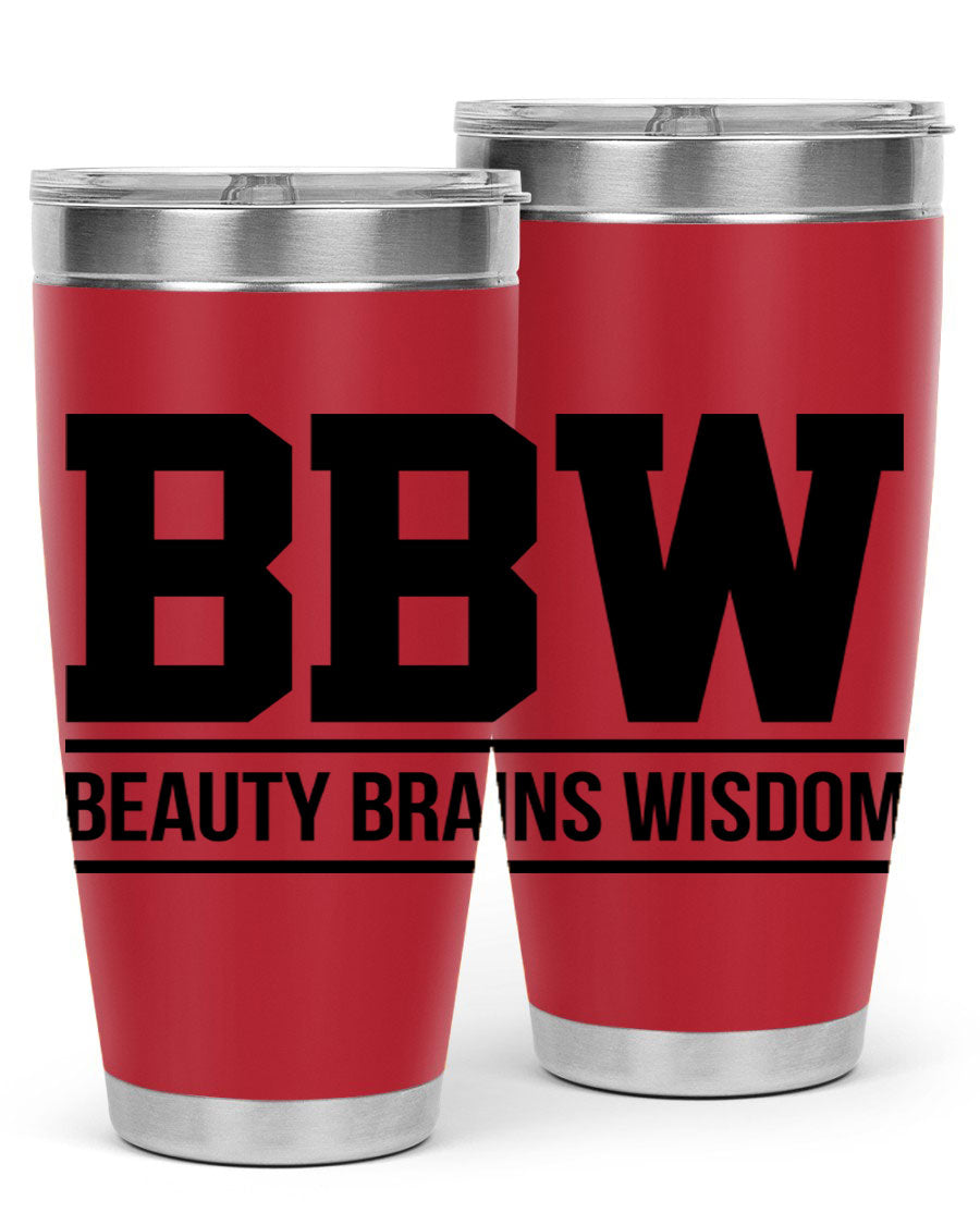 A stylish bbw beauty brains wisdom 263# Cotton Tank featuring bold black words and phrases, perfect for casual wear.
