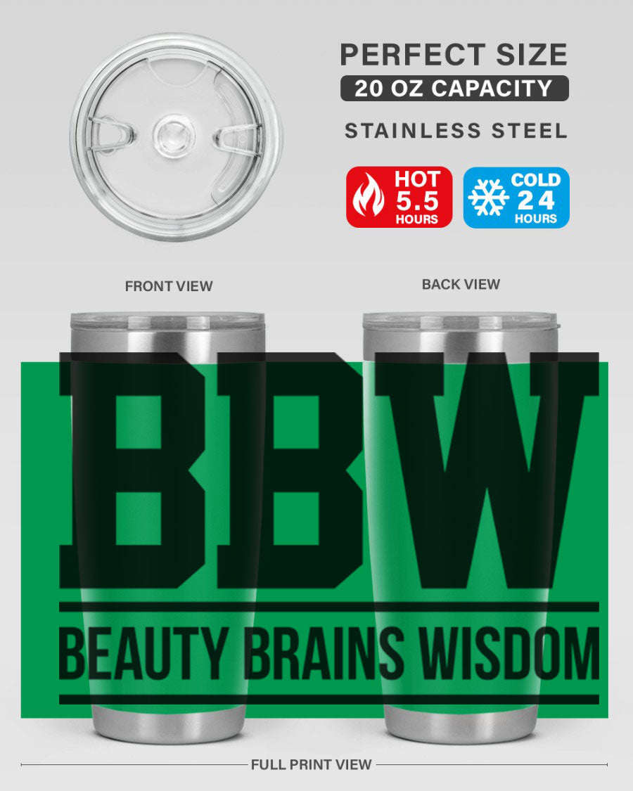 A stylish bbw beauty brains wisdom 263# Cotton Tank featuring bold black words and phrases, perfect for casual wear.