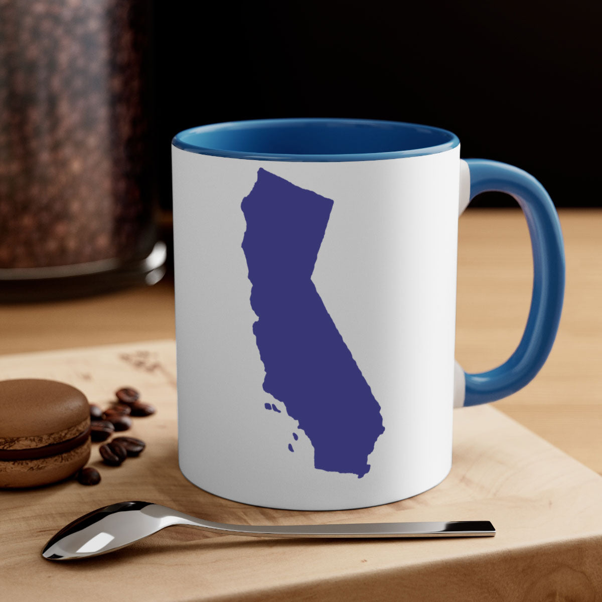 California 46# Mug featuring a glossy finish with a colored handle and interior, available in multiple colors and sizes.