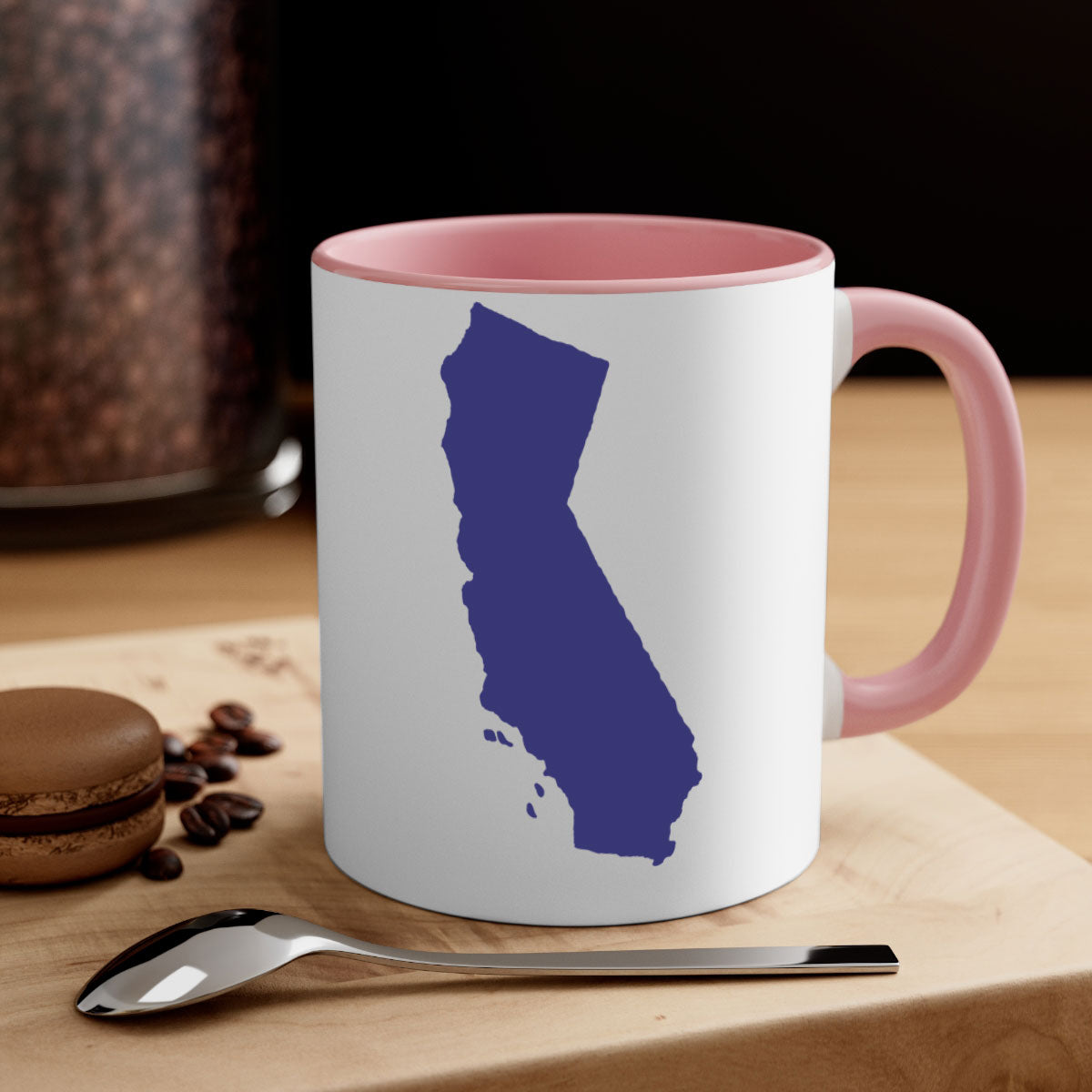 California 46# Mug featuring a glossy finish with a colored handle and interior, available in multiple colors and sizes.