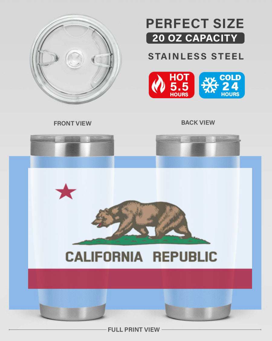 California 47# US Flags Tumbler in stainless steel with a vibrant flag design, perfect for hot and cold beverages.