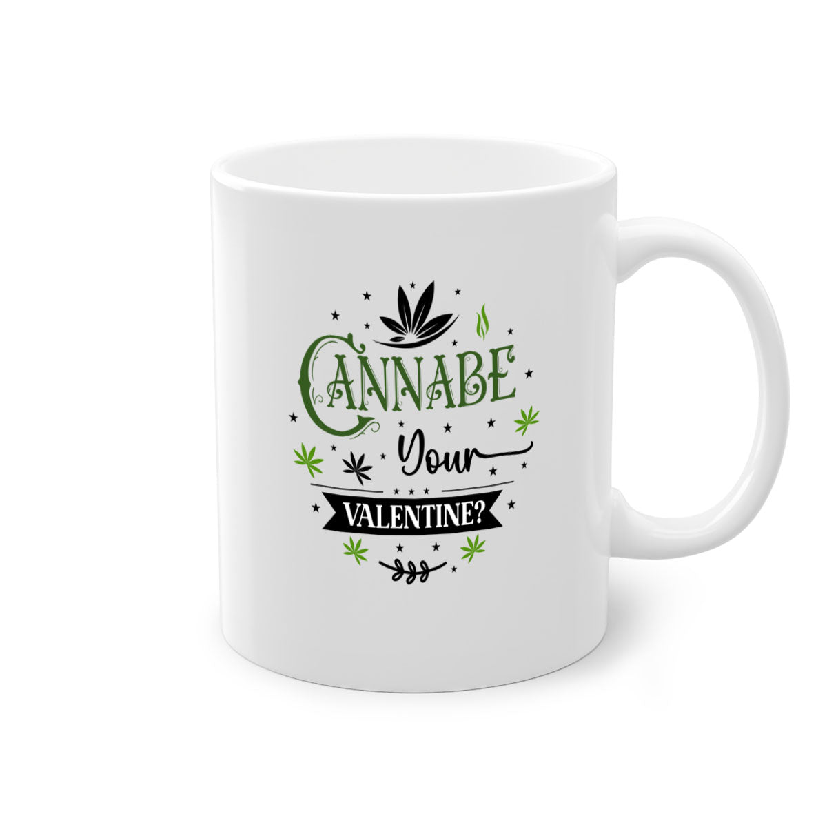 Cannabe Your Valentine 34# Mug featuring a glossy finish, colored handle, and interior, available in multiple colors and sizes.